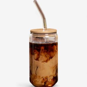 gourde en verre pour café glacé avec paille