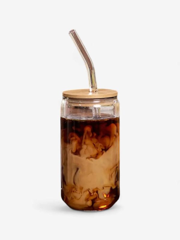 gourde en verre pour café glacé avec paille