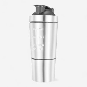 gourde sport shaker en inox avec double compartiment