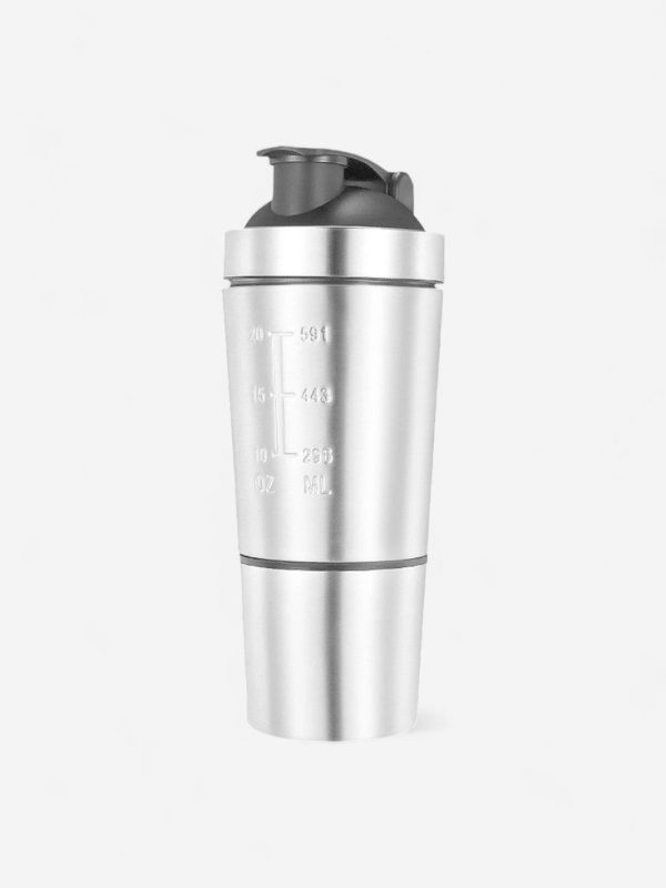 gourde sport shaker en inox avec double compartiment
